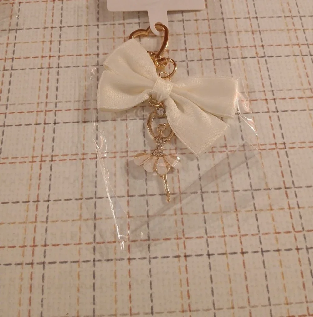 Bow and ballerina Bag Charm With Heart Clasp